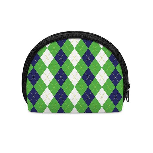 White Navy And Green Argyle Print Coin Purse