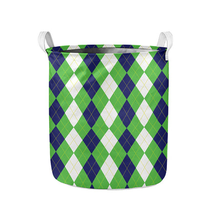 White Navy And Green Argyle Print Collapsible Laundry Basket