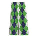 White Navy And Green Argyle Print Cotton Front Slit Maxi Skirt