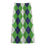 White Navy And Green Argyle Print Cotton Front Slit Maxi Skirt