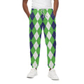 White Navy And Green Argyle Print Cotton Sweatpants