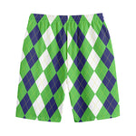 White Navy And Green Argyle Print Cotton Shorts