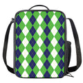 White Navy And Green Argyle Print Crossbody Lunch Bag