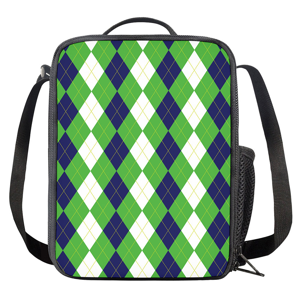 White Navy And Green Argyle Print Crossbody Lunch Bag