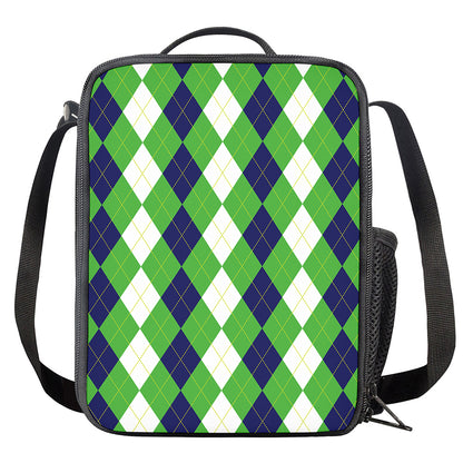 White Navy And Green Argyle Print Crossbody Lunch Bag