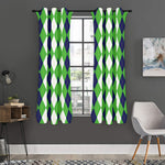 White Navy And Green Argyle Print Curtain