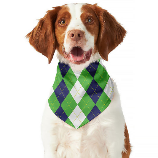 White Navy And Green Argyle Print Dog Bandana
