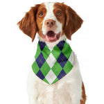 White Navy And Green Argyle Print Dog Bandana