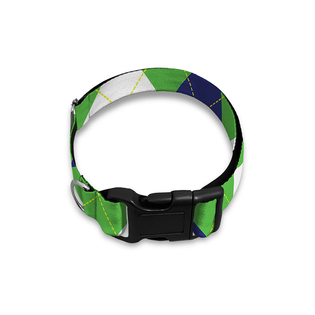 White Navy And Green Argyle Print Dog Collar