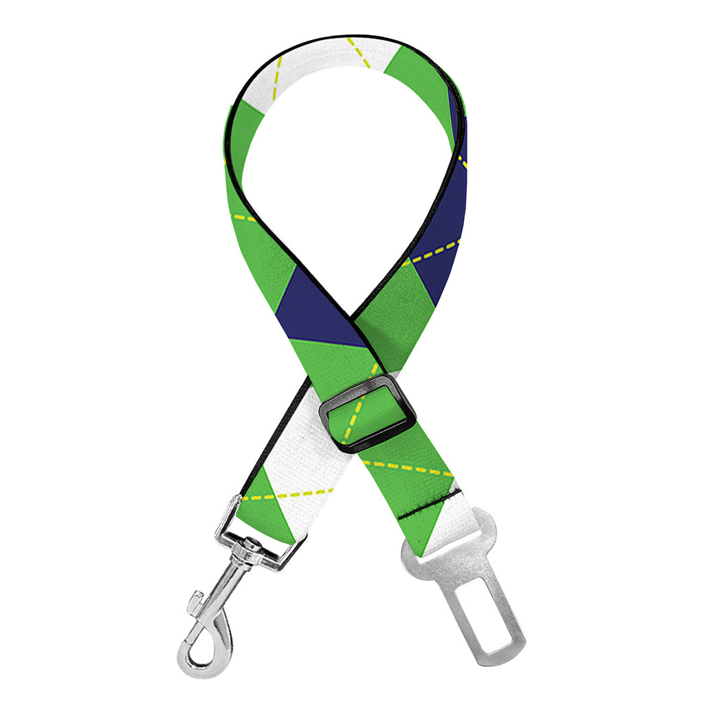 White Navy And Green Argyle Print Dog Seat Belt