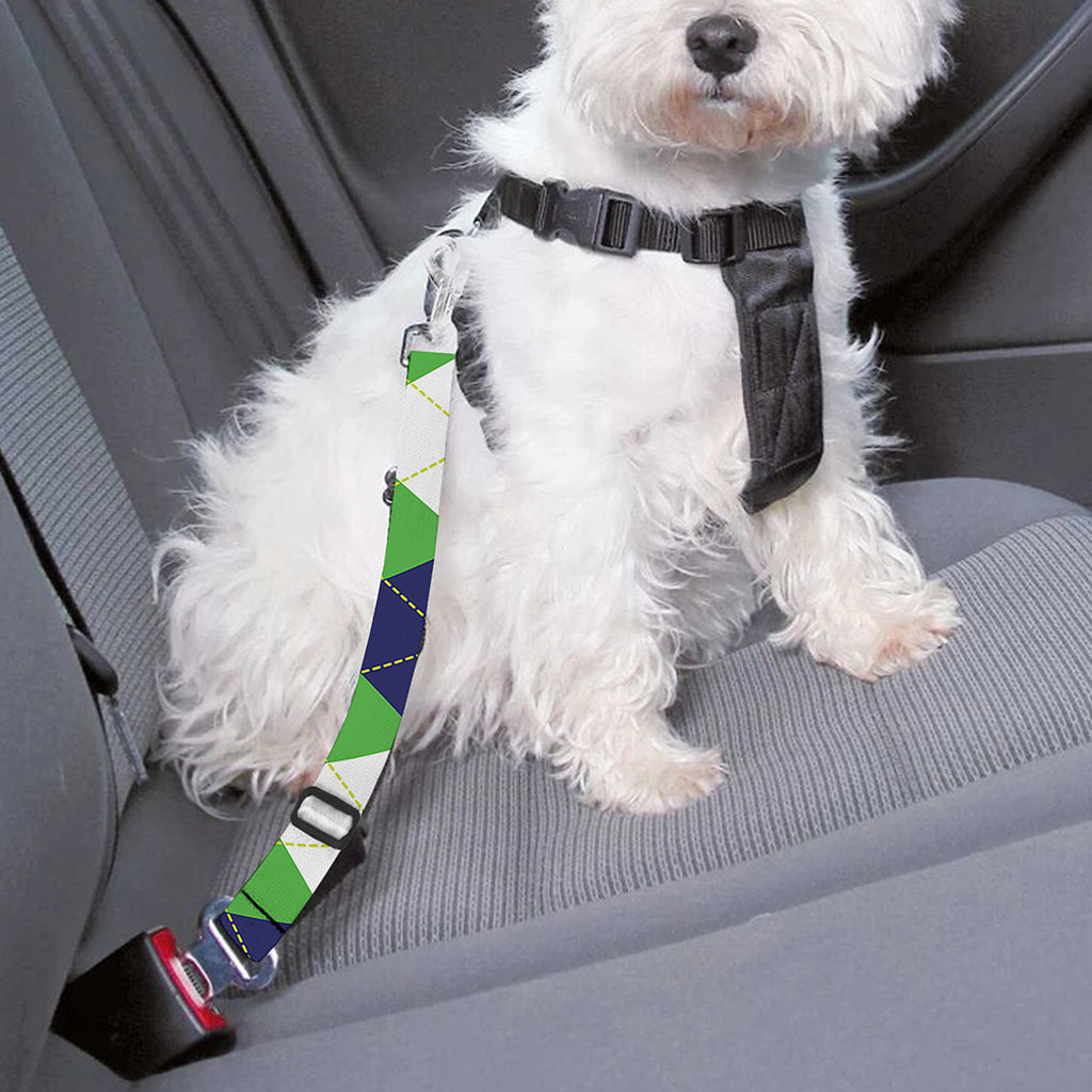 White Navy And Green Argyle Print Dog Seat Belt