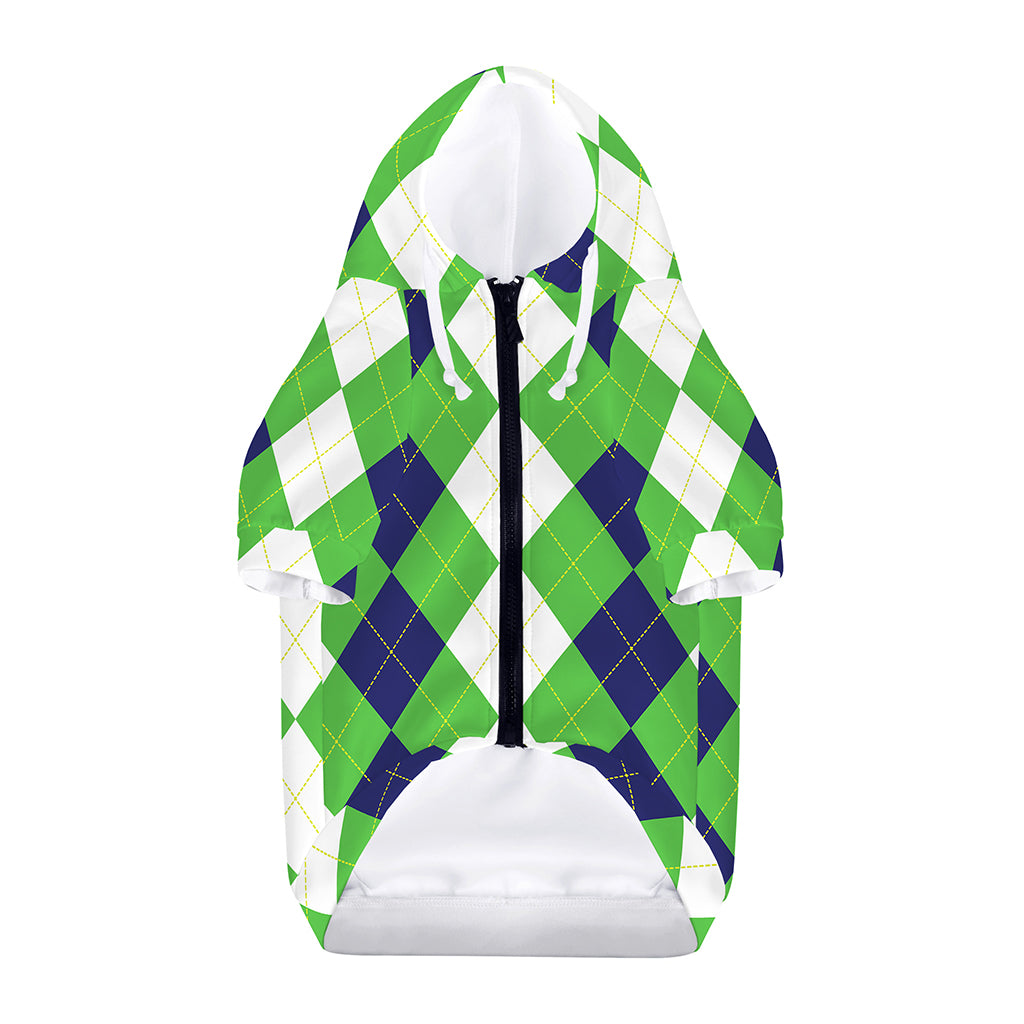 White Navy And Green Argyle Print Dog Zip Up Hoodie