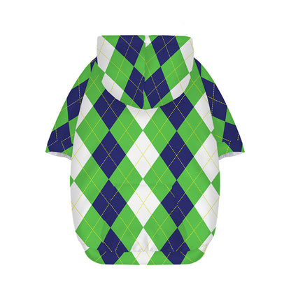 White Navy And Green Argyle Print Dog Zip Up Hoodie