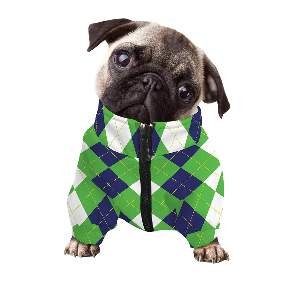 White Navy And Green Argyle Print Dog Zip Up Jacket