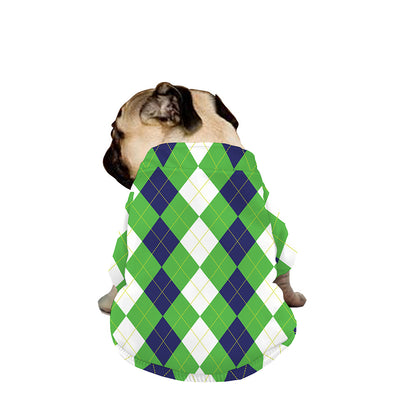 White Navy And Green Argyle Print Dog Zip Up Jacket