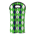 White Navy And Green Argyle Print Double Neoprene Wine Tote