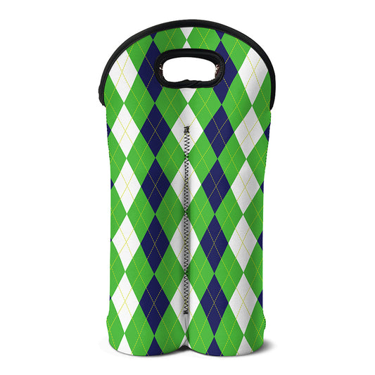 White Navy And Green Argyle Print Double Neoprene Wine Tote