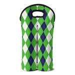 White Navy And Green Argyle Print Double Neoprene Wine Tote