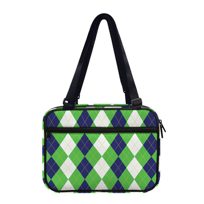 White Navy And Green Argyle Print Double Strap Bible Bag