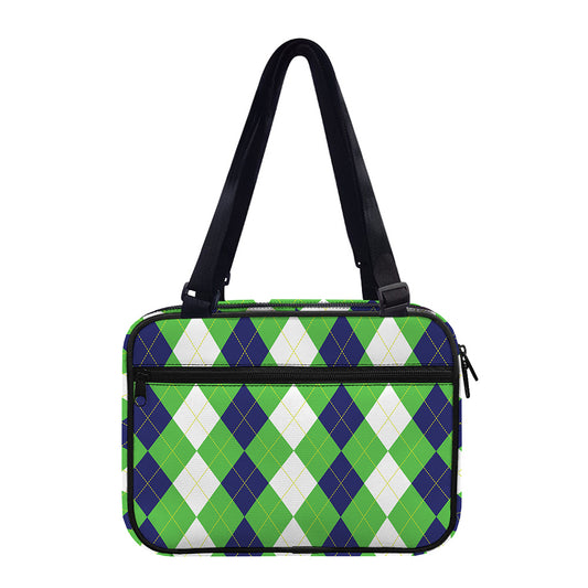 White Navy And Green Argyle Print Double Strap Bible Bag