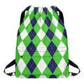 White Navy And Green Argyle Print Drawstring Backpack
