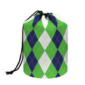 White Navy And Green Argyle Print Drawstring Makeup Bag