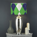 White Navy And Green Argyle Print Drum Lamp Shade