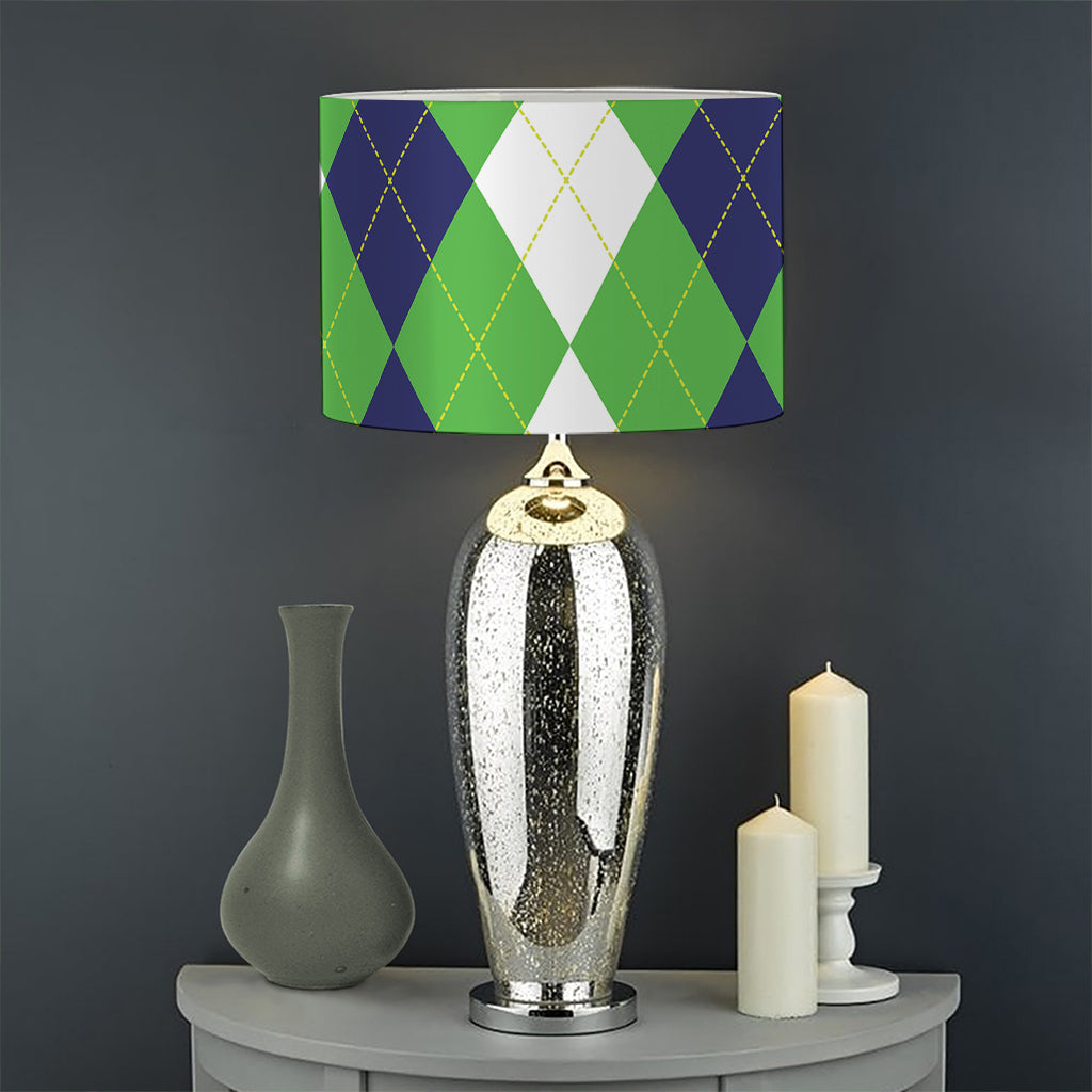 White Navy And Green Argyle Print Drum Lamp Shade