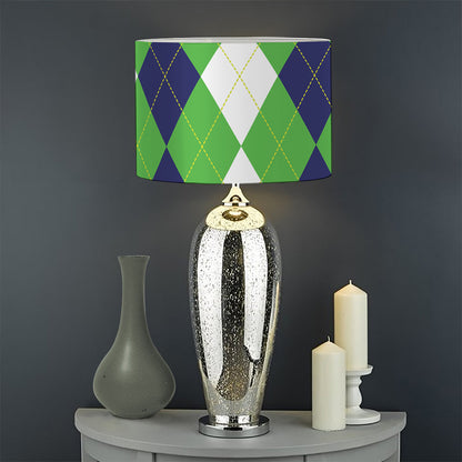 White Navy And Green Argyle Print Drum Lamp Shade