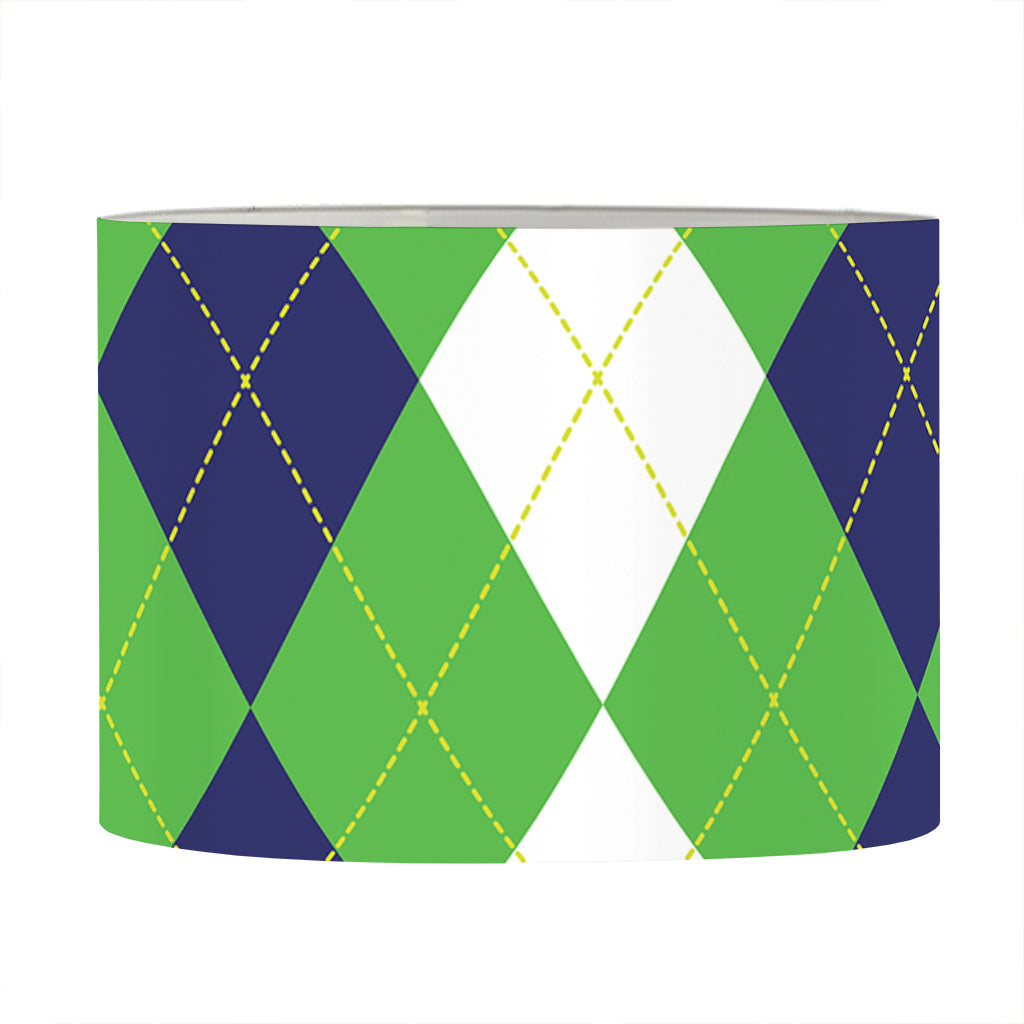 White Navy And Green Argyle Print Drum Lamp Shade