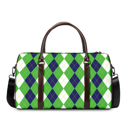 White Navy And Green Argyle Print Duffle Bag