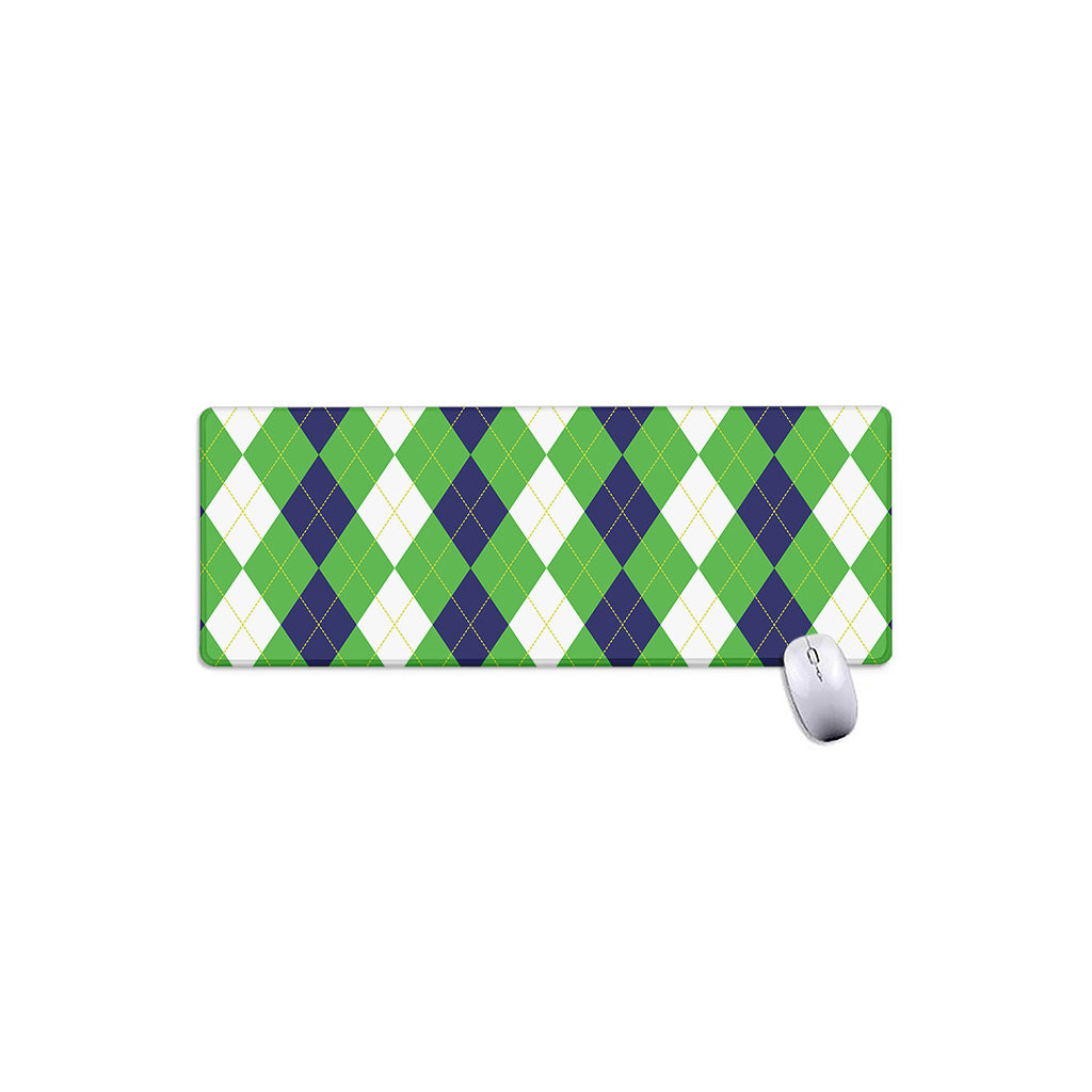 White Navy And Green Argyle Print Extended Mouse Pad