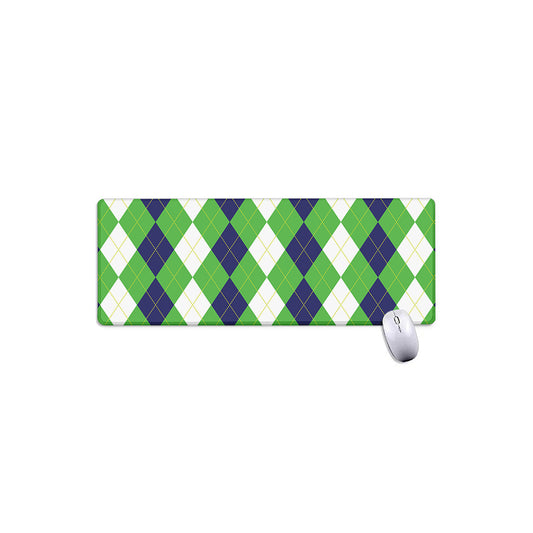 White Navy And Green Argyle Print Extended Mouse Pad