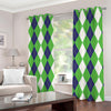 White Navy And Green Argyle Print Extra Wide Grommet Curtains