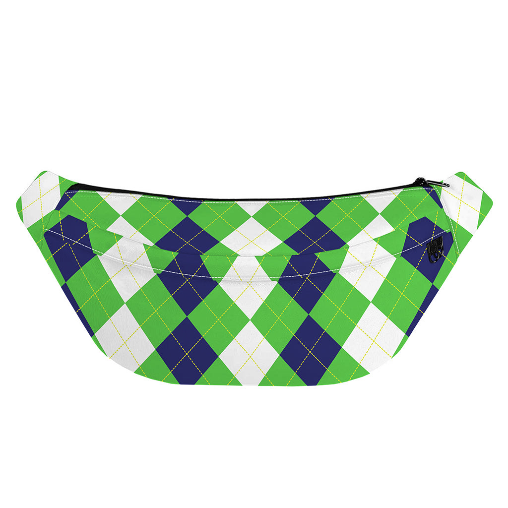 White Navy And Green Argyle Print Fanny Pack