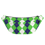 White Navy And Green Argyle Print Fanny Pack