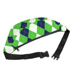 White Navy And Green Argyle Print Fanny Pack