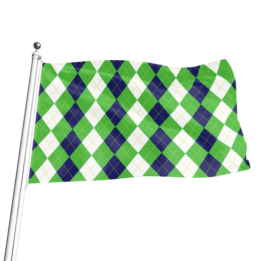 White Navy And Green Argyle Print Flag