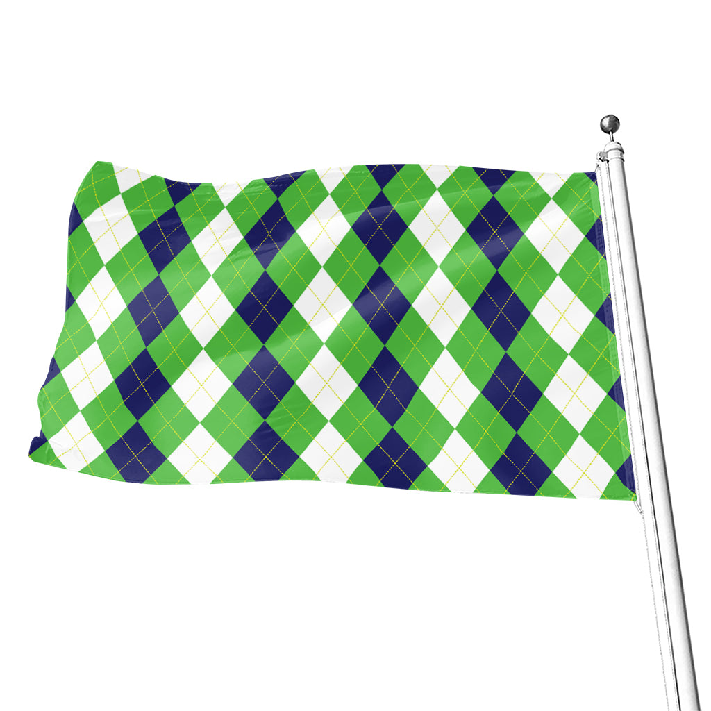 White Navy And Green Argyle Print Flag