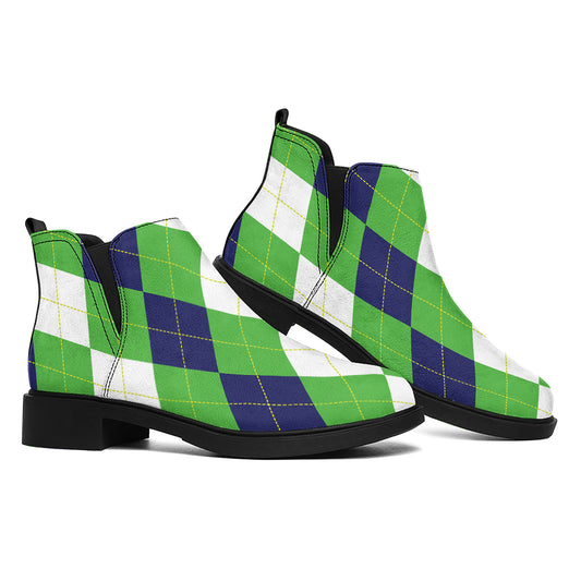 White Navy And Green Argyle Print Flat Ankle Boots