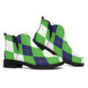 White Navy And Green Argyle Print Flat Ankle Boots