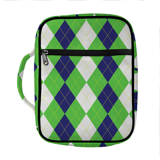 White Navy And Green Argyle Print Front Pocket Bible Bag