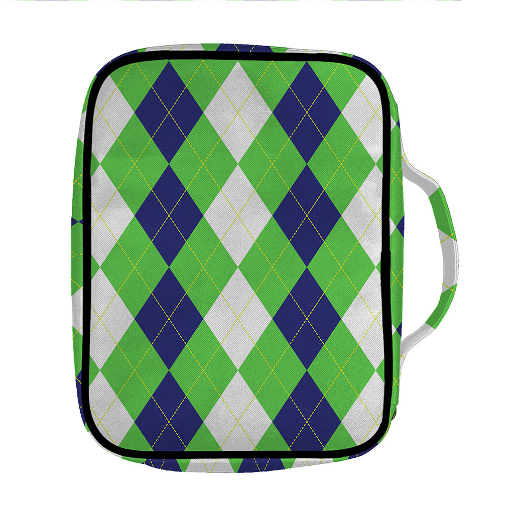 White Navy And Green Argyle Print Front Pocket Bible Bag