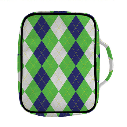 White Navy And Green Argyle Print Front Pocket Bible Bag