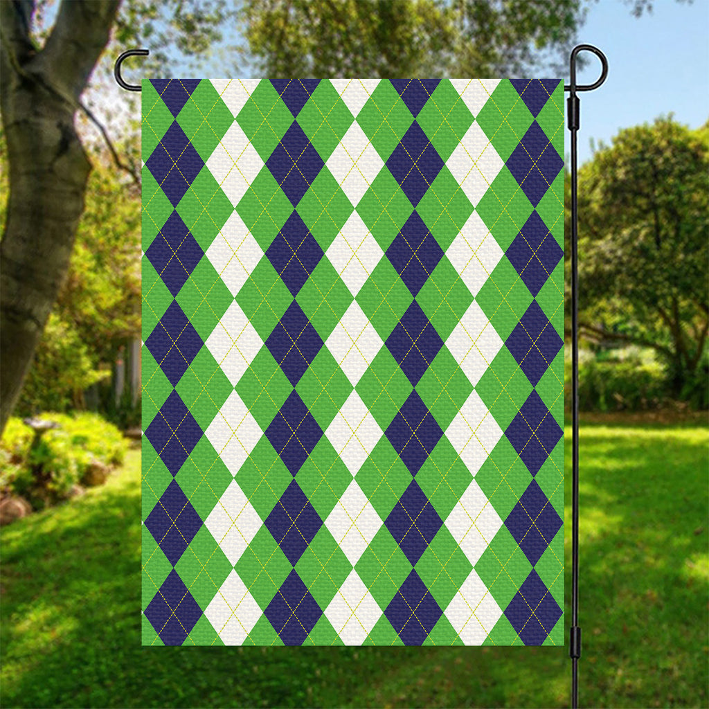 White Navy And Green Argyle Print Garden Flag