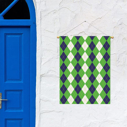 White Navy And Green Argyle Print Garden Flag