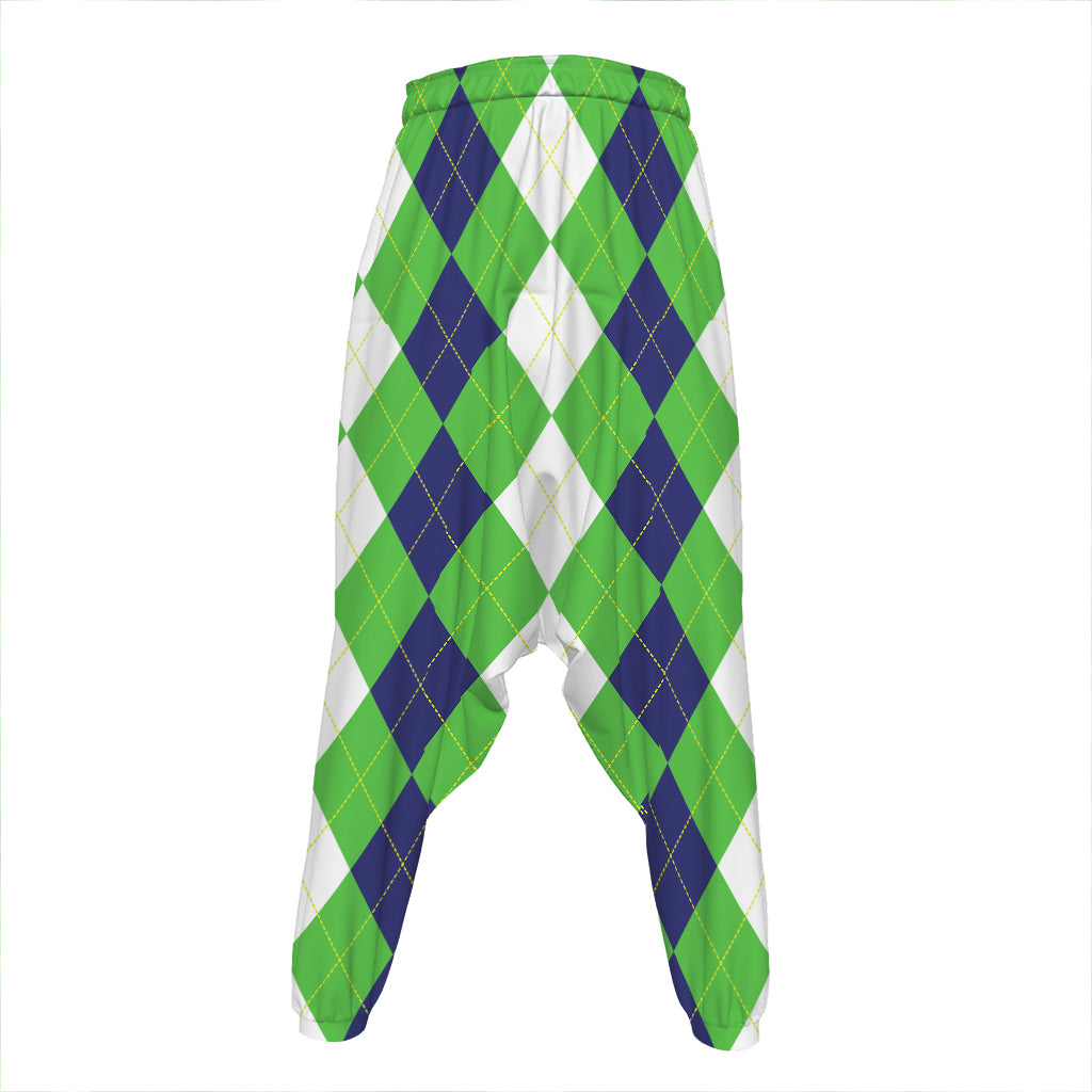 White Navy And Green Argyle Print Hammer Pants