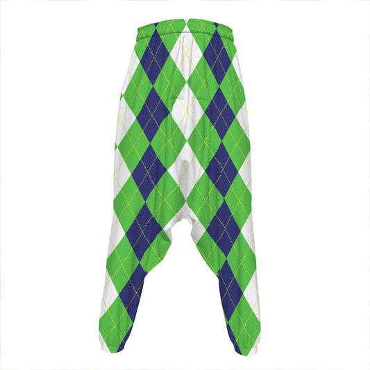 White Navy And Green Argyle Print Hammer Pants