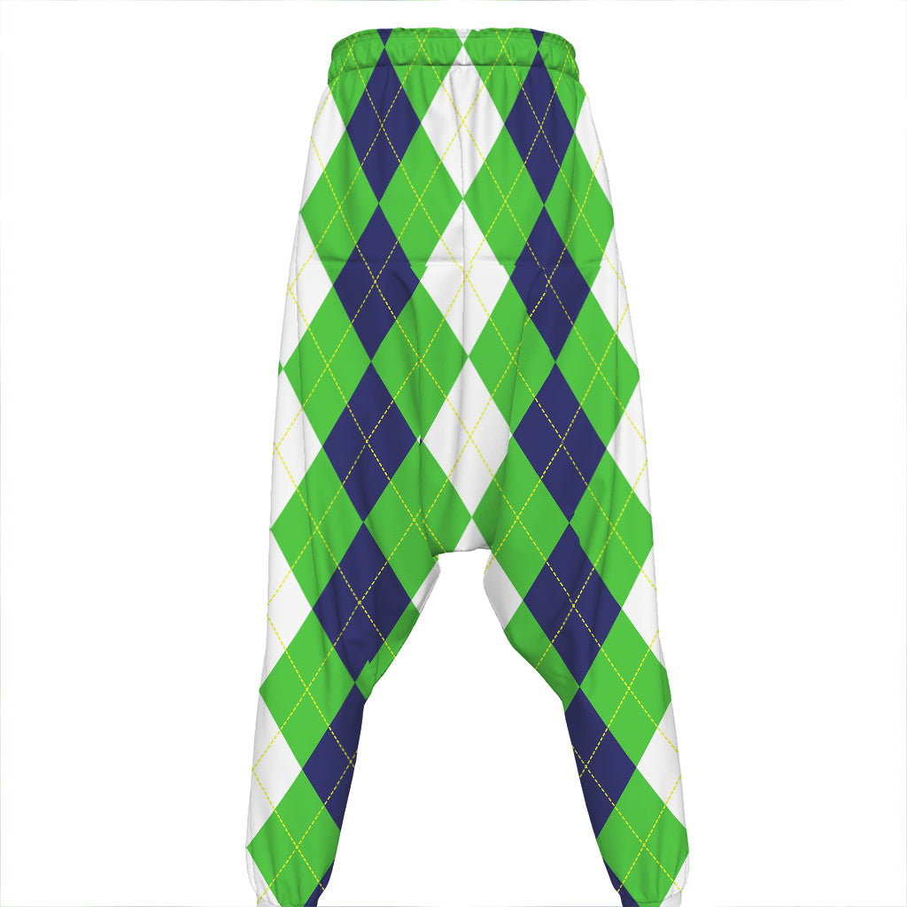 White Navy And Green Argyle Print Hammer Pants