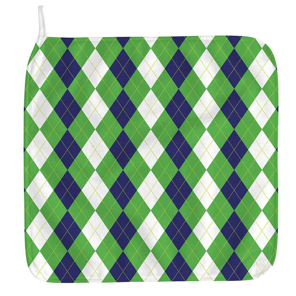 White Navy And Green Argyle Print Hand Towel